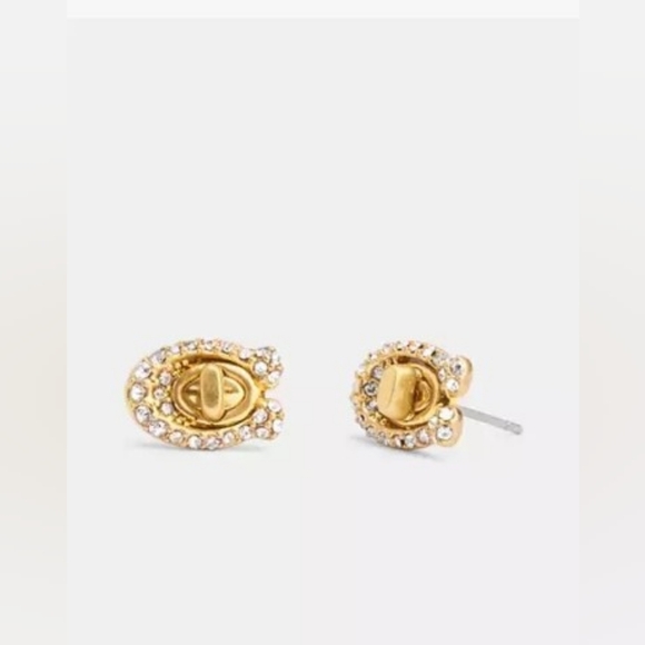 COACH SIGNATURE PAVE' TURNLOCK STUD EARRINGS - Picture 3 of 3